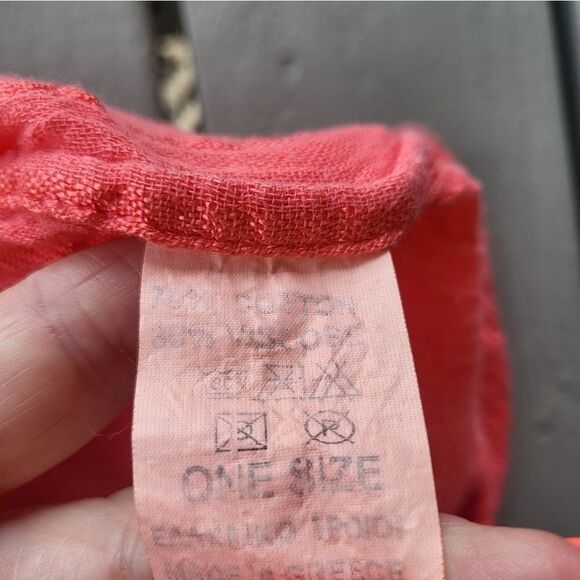 Vintage Coral Embroidered Surplice Ruffle Hem Gauzy Boho Festival Mini Dress S/M - Picture 5 of 5